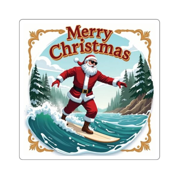 Collectable Surfing Santa Square Sticker