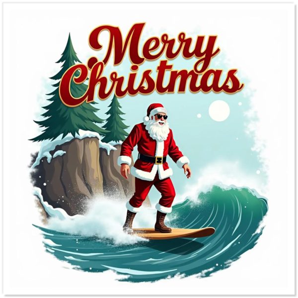Santa Surfing Sticker Christmas Stocking Stuffer