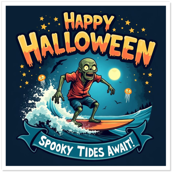 Happy Halloween Zombie - Spooky Tides Await - 5" Sticker