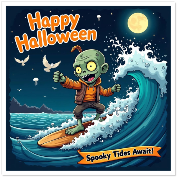 Happy Halloween - Spooky Tides Await - 5" Sticker
