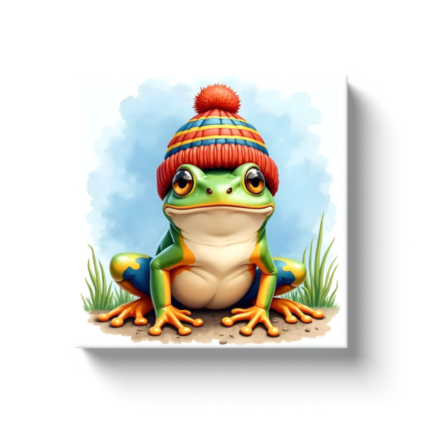 Laid-Back Frog In Striped Beanie On Canvas